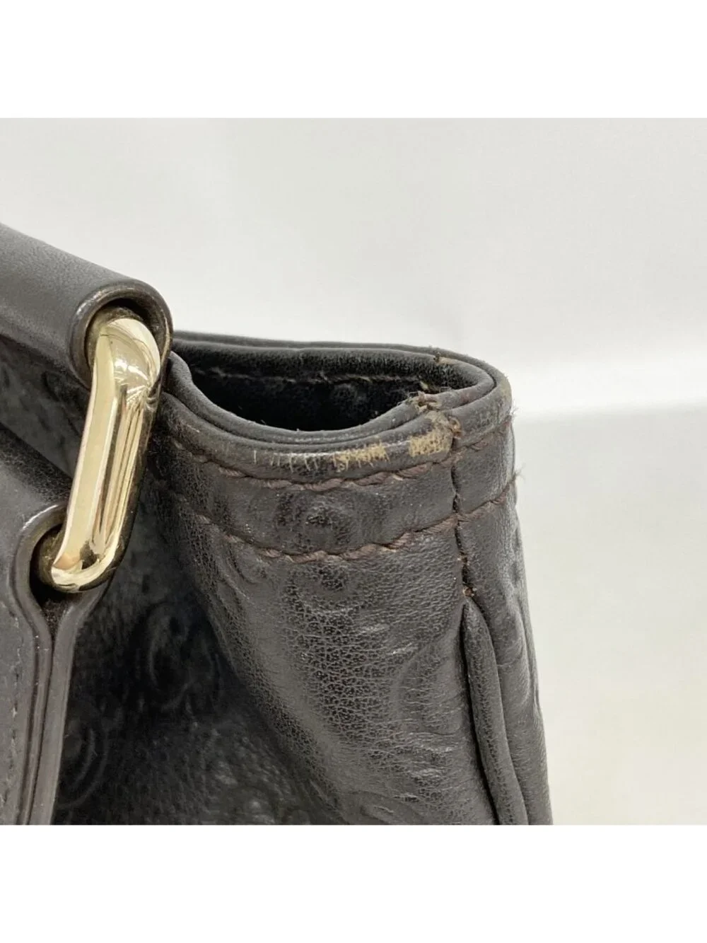 Gucci Shoulder Bag Guccissima Leather Dark Brown Champagne Gold
